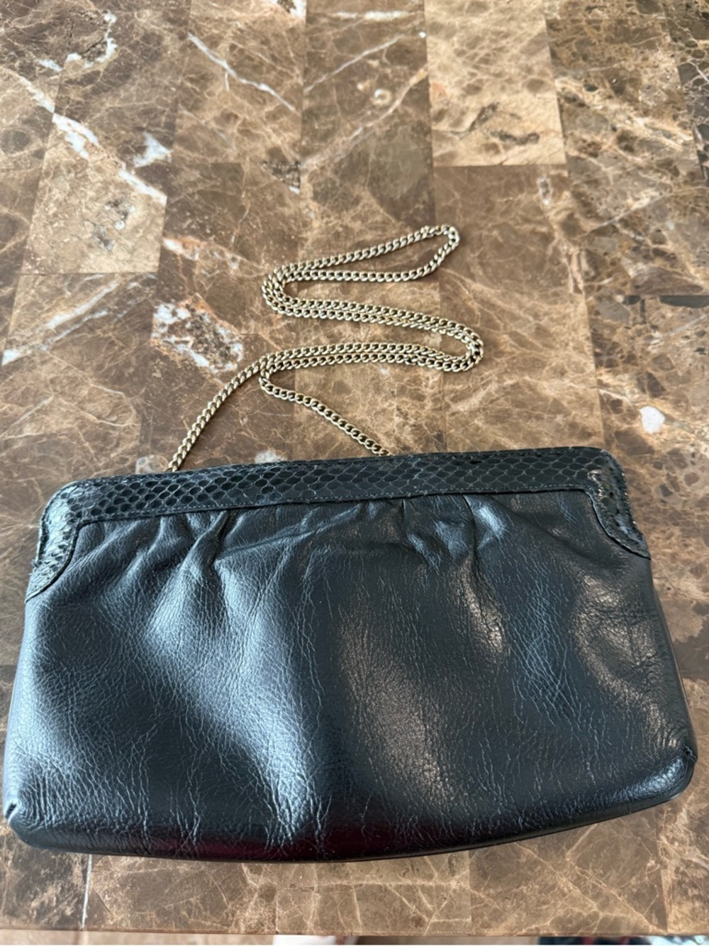 Black vintage Snakeskin Leather Chain Shoulder Bag #35